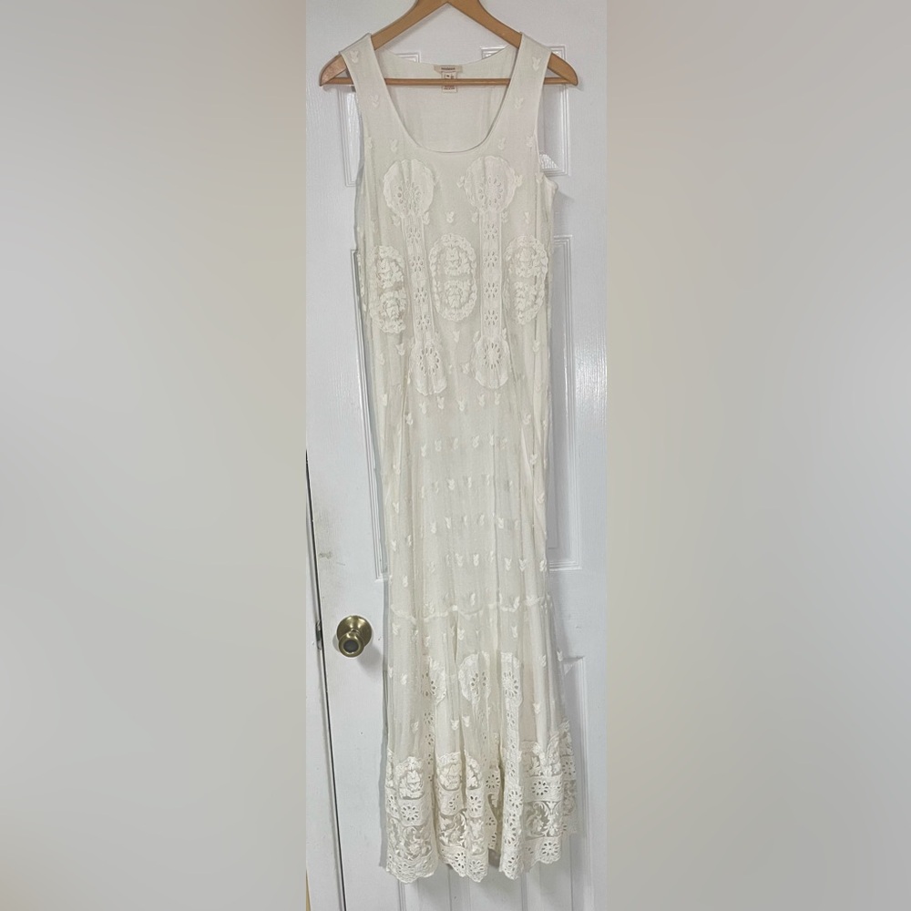 Sundance Dress Maxi Size Medium White Cream Embroidered Mesh Boho Spring Bridal - Picture 2 of 11